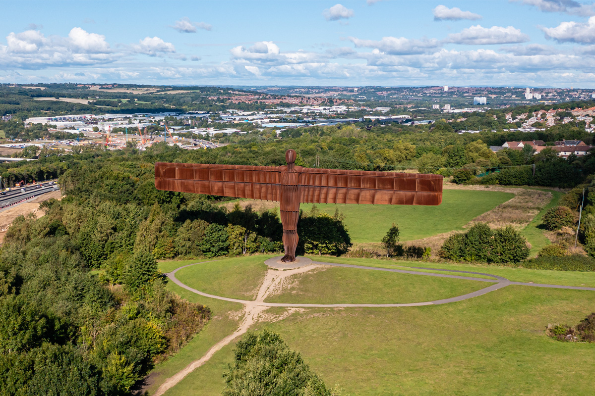  Drone photo of Angel of the North and surrounding Gateshead landscape – Lucas Media 