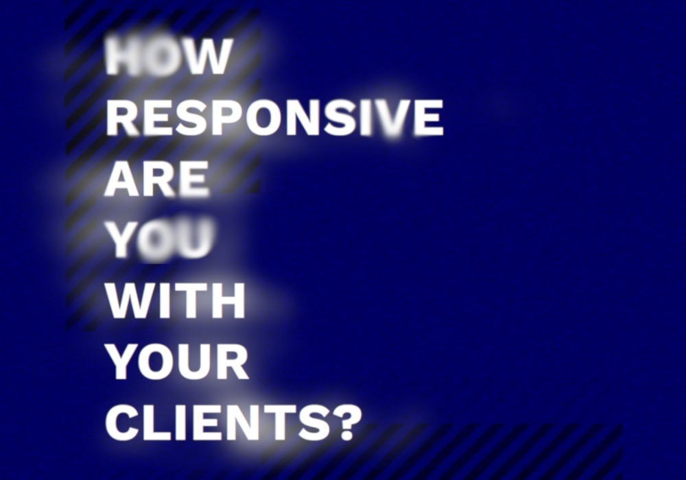 Thumbnail for blog post titled “How responsive are you with your clients?” on a blue background with bold white text